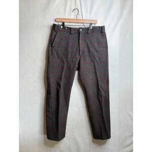 Codet Mens 100% Wool Plaid Pants Grey Red Windowpane Suspender Buttons 36x31